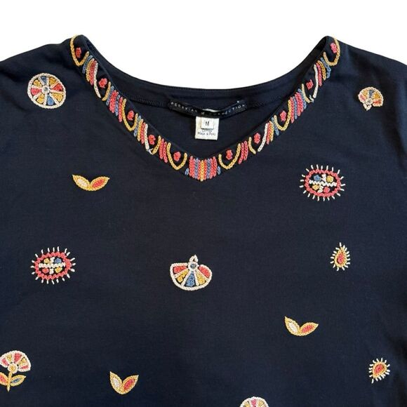 Peruvian Connection Women's Black Embroidered Pima Cotton Tunic Size Medium - Picture 5 of 8